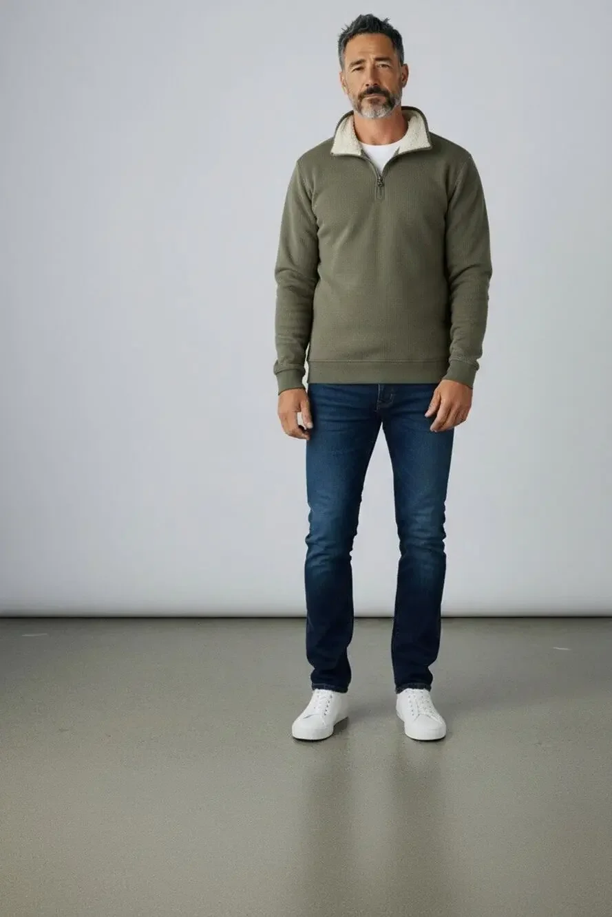 B.C. Clothing Co. Heritage Men's Green Pullover Sweatshirt Mock Neck 1/4 Zip M